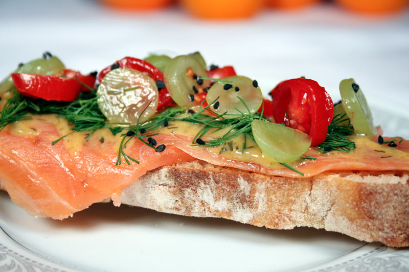 Salmon Sandwich With Gralakssås, Grapes, Grape Tomatos And Black Caraway Seeds - Amazing Sandwiches | Sandwich Recipes